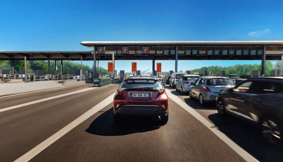File d'attente de voitures à un péage autoroutier